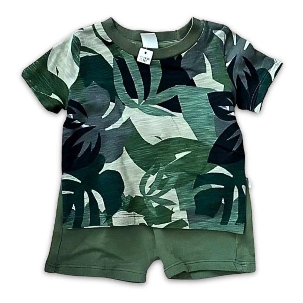 Tucker + Tate Shorts Set Tropical Floral Print Short Sleeve Green Kid's 3M NWOT